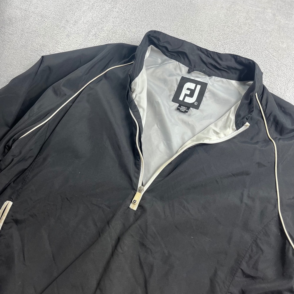 FootJoy Mens XL Quarter Zip Golf Windbreaker Jacket Black‎ White Piping Pullover